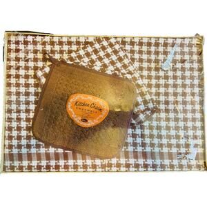 1970's Sayco Kitchen Charm Ensemble Boxed 4 Pc Set Potholder Dishcloth Towels